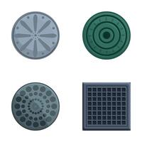 Road hatch icons set cartoon vector. Road manhole of various shape and color vector