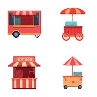 Hot dog icons set cartoon vector. Hot dog street food cart vector