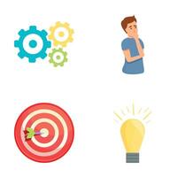 Business idea icons set cartoon vector. Man thinking and find solution vector