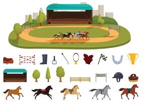 hipódromo íconos conjunto dibujos animados vector. caballo pista juego vector