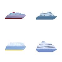 Ferry boat icons set cartoon vector. Passenger or cargo ferry ship vector