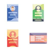 carné de identidad tarjeta íconos conjunto dibujos animados vector. conductor licencia identidad tarjeta o el plastico tarjeta vector