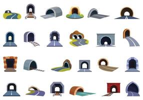 Arch tunnel icons set cartoon vector. Road car entrance vector