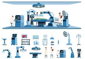 Medical robot operator icons set cartoon vector. Surgery computer vector