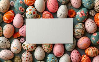 ai generado Pascua de Resurrección huevo diseño presentando un espacio para texto foto