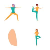 Gymnast woman icons set cartoon vector. Girl doing sport exercise vector
