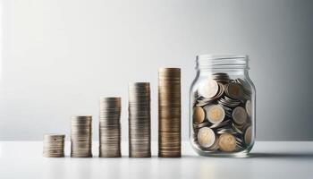 AI generated Financial Growth Coins in Jar and Stacks photo