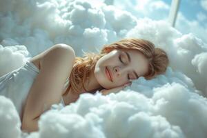 AI generated Woman Sleep Among Fluffy White Clouds photo