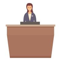 Wooden desk receptionist icon cartoon vector. Support lobby vector