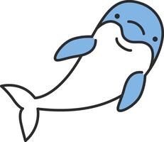 Cute cartoon dolphin. Vector illustration on white background. Isolated.