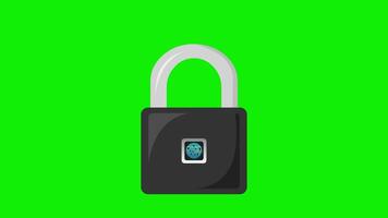 2d biometric fingerprint padlock unlock animation 4k green screen video