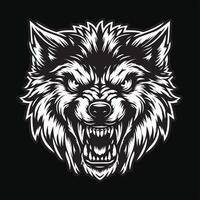 Dark Art Wolf Angry Scary Head Black and White Illustration vector