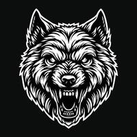 Dark Art Skull Angry Beast Wolf Head Black and White Illustration vector