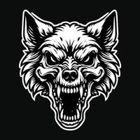 oscuro Arte cráneo enojado bestia lobo cabeza negro y blanco ilustración vector