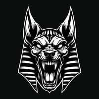 oscuro Arte enojado anubis cabeza negro y blanco ilustración vector