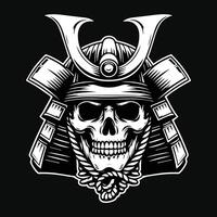 oscuro Arte cráneo samurai japonés cabeza negro y blanco ilustración vector