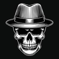 Dark Art Pirates Skull Head with Hat Pirates Black and White Illustration vector