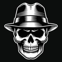 Dark Art Pirates Skull Head with Hat Pirates Black and White Illustration vector