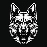 Dark Art Dog Angry Head with Sharp Teeth Black and White Illustration vector