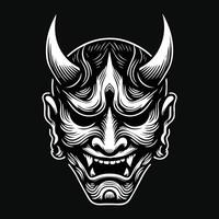 Dark Art Scary Japanese Hannya Mask Black and White Illustration vector