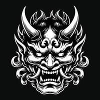 Dark Art Scary Japanese Hannya Mask Black and White Illustration vector