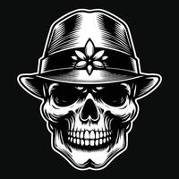oscuro Arte piratas cráneo cabeza con sombrero piratas negro y blanco ilustración vector