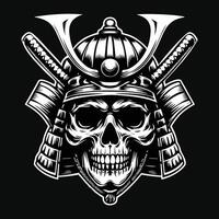 Dark Art Skull Samurai Japanese Head Black and White Illustration vector