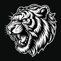 Dark Art Angry Beast Tiger Head Black and White Illustration vector