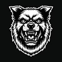 Dark Art Dog Angry Head with Sharp Teeth Black and White Illustration vector