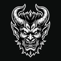 Dark Art Angry Demon Head Black and White Illustration vector
