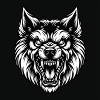 Dark Art Dog Angry Head with Sharp Teeth Black and White Illustration vector