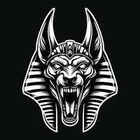 Dark Art Angry Anubis Head Black and White Illustration vector