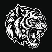 oscuro Arte enojado bestia Tigre cabeza negro y blanco ilustración vector
