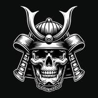 Dark Art Skull Samurai Japanese Head Black and White Illustration vector