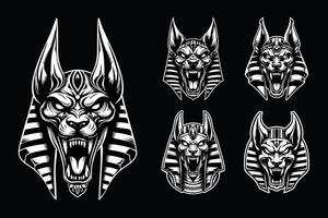 Dark Art Angry Anubis Head Black and White Illustration vector