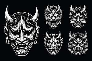 Dark Art Scary Japanese Hannya Mask Black and White Illustration vector