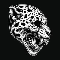 oscuro Arte enojado cráneo bestia leopardo cabeza negro y blanco ilustración vector