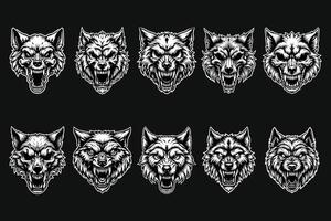oscuro Arte cráneo enojado bestia lobo cabeza negro y blanco ilustración vector