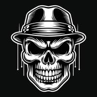 Dark Art Pirates Skull Head with Hat Pirates Black and White Illustration vector