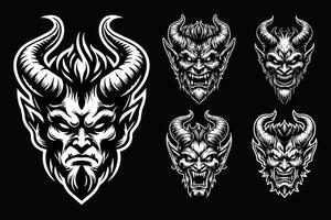 Dark Art Angry Demon Head Black and White Illustration vector