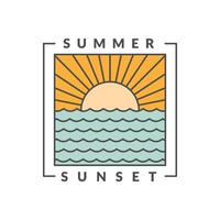 illustration of sunset beach monoline or line art style vector