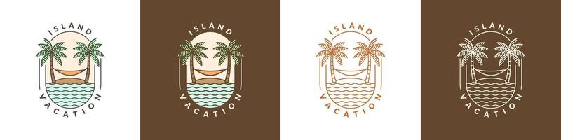 ilustración de isla y hamaca monoline o línea Arte estilo vector