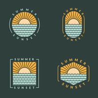 illustration of sunset beach monoline or line art style vector