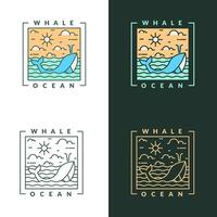 illustration of ocean and whale monoline or line art style vector