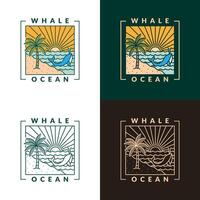 illustration of beach and whale monoline or line art style vector