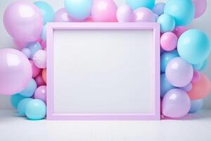 AI generated neon frame with balloons around it frame with neon photo