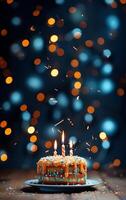 AI generated A birthday cake adorned with a sparkler, adding a festive touch to the celebration photo