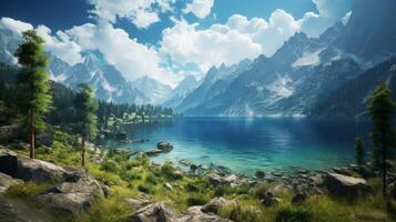 AI generated Majestic Mountains Reflecting on Calm Lake photo