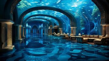 AI generated Luxurious Underwater Resort With Exotic Marine Life photo