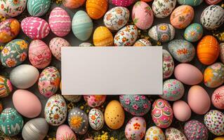 AI generated Creative Easter Egg Display with Space for Text photo
